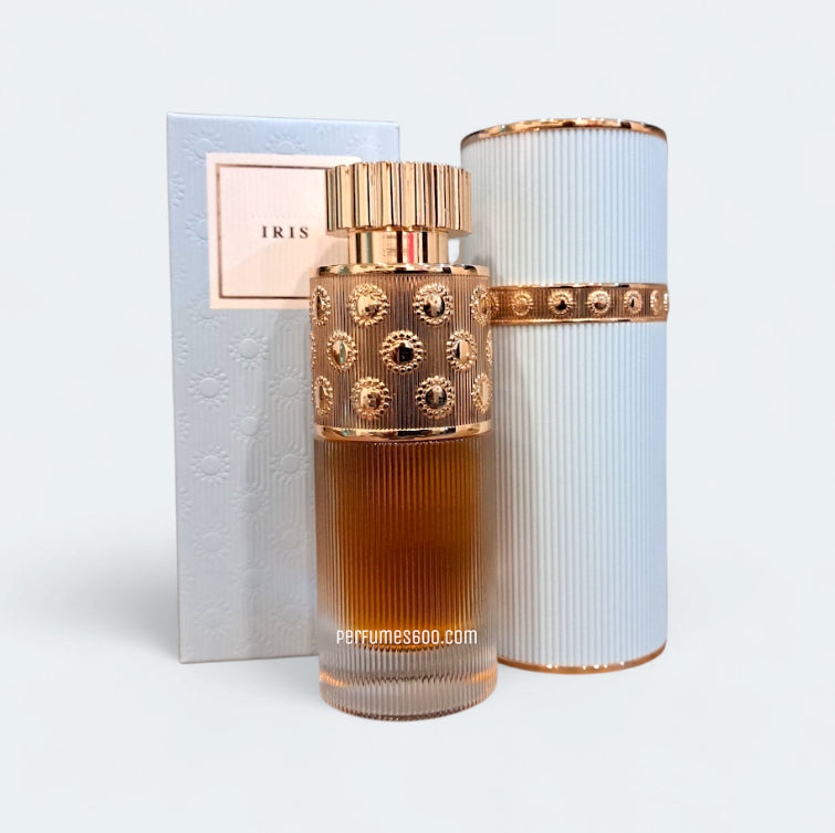 Unisex Iris Dar Al Tiiib perfume bottle with elegant floral design, 60ml fragrance for women and men.