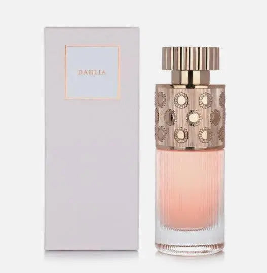 Unisex Rose Dahlia perfume bottle by Dar Al Teeb, 80ml fragrance with floral rose and dahlia notes, elegant packaging.