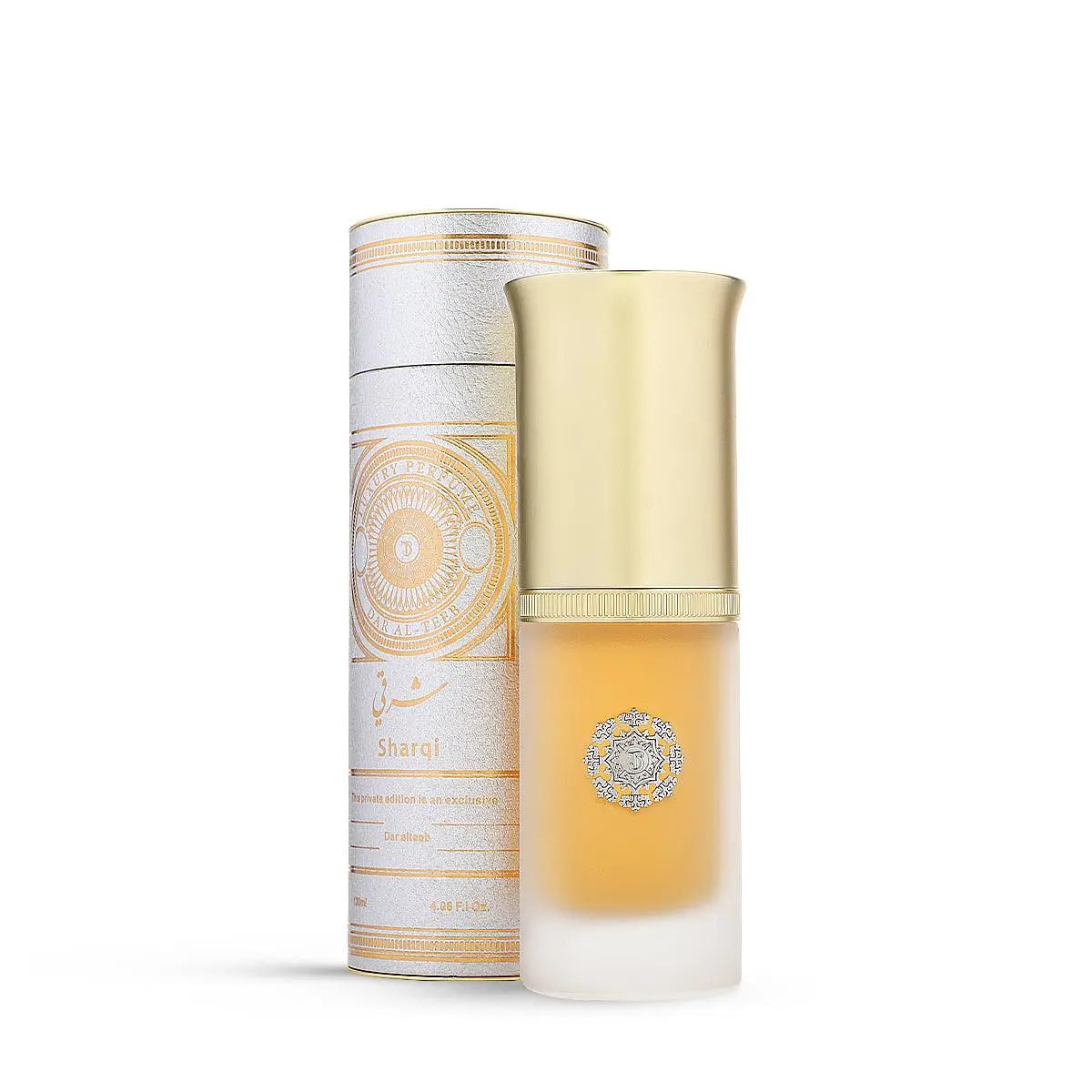 Unisex Sharqi perfume spray in 120ml bottle by Dar Al Teeb, elegant fragrance with a refined design.
