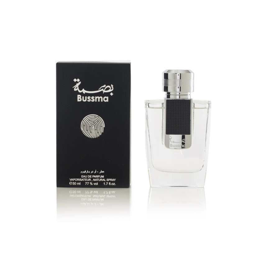 Bussma Arabian Oud perfume for men, elegant fragrance bottle with traditional design, showcasing luxurious men's perfume packaging.