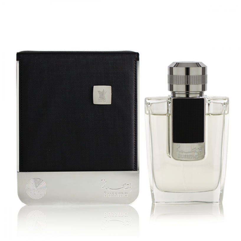 Bussma Arabian Oud perfume for men, fragrance bottle with elegant design, showcasing a luxurious men's fragrance by Bussma.