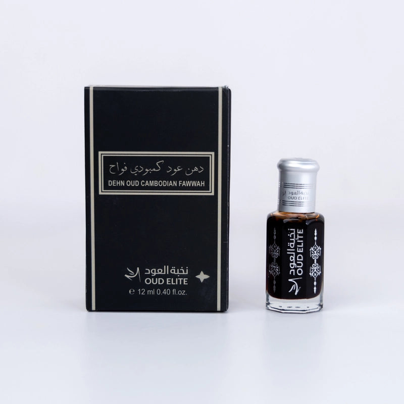 Dehn Oud Cambodian Fawwah oil body oil by Oud Elite Perfumes, featuring rich oud and floral notes in a luxurious bottle.
