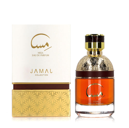 Unisex Mesa perfume bottle, 100ml Dar Al Teeb fragrance with elegant packaging and gold accents, suitable for both men and women.