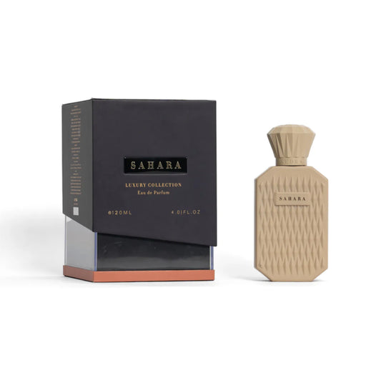 Unisex Sahara perfume bottle by Sedra Perfumes, 120ml, featuring elegant fragrance packaging with a sleek design.