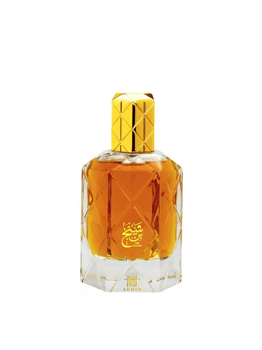Bin Shaikh 90ml perfume for men by Ahmed Al Maghribi, a luxurious fragrance bottle with elegant design and unisex appeal.