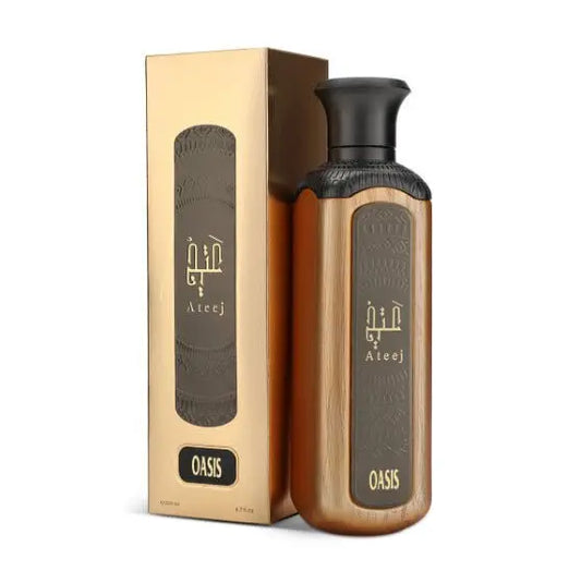 Unisex Oasis Light Fragrance 200ml bottle by Ateej Perfume, elegant glass bottle with a sleek design.