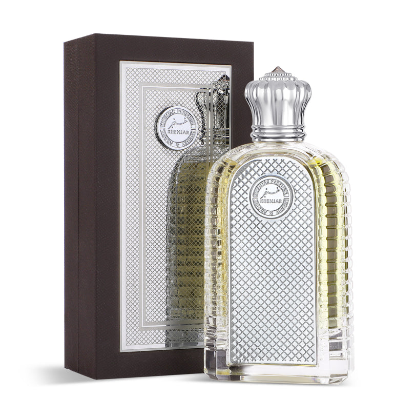 Unisex Khenjar perfume by Fares in an 80ml bottle, featuring traditional Dar Al TEEB fragrance with a decorative khanjar design.