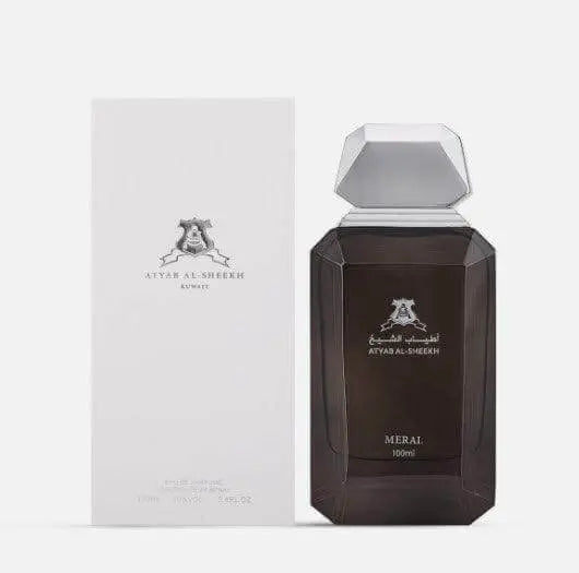 Meral Perfume 100ml unisex fragrance bottle featuring Atyab Al Sheekh perfume with elegant packaging and a sleek design.