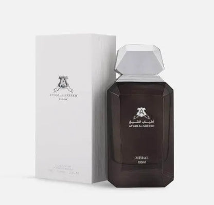 Unisex Meral Perfume 100ml by Atyab Al Sheekh, showcasing the elegant perfume bottle with fragrance details.