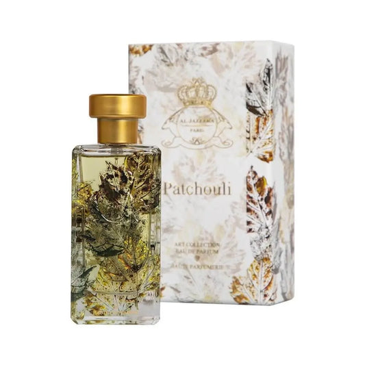 Unisex Patchouli perfume spray in a 60ml bottle by Al Jazeera Perfumes, featuring a rich, earthy fragrance with patchouli notes.